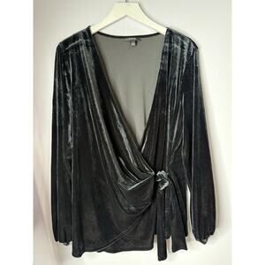 Alfani Velvet Wrap Top Womens 2X Gray Black Velvet‎ Holiday Evening Glam Party